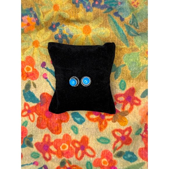 Aqua Blue Agate Hand Made Sterling Silver Earrings - Picture 2 of 2